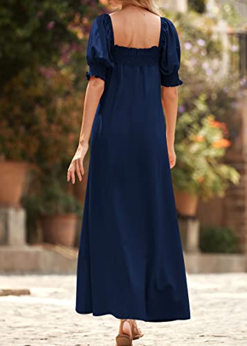 41PxqMGaZfL.jpg Women 2025 Summer Maxi Dress Casual Loose Puff Sleeve Square Neck Maternity Flowy Long Beach Dresses with Pockets