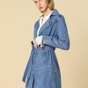 Women's Trench Jean Jackets Notched Lapel Long Sleeve Denim Jacket