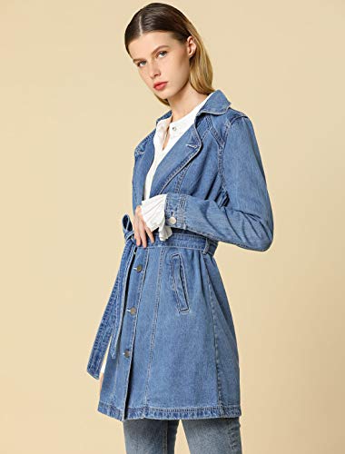 Women's Trench Jean Jackets Notched Lapel Long Sleeve Denim Jacket