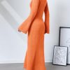 Womens Bell Long Sleeve Maxi Dress Casual Crewneck Knit Slim Fit Flowy Sweater Dresses