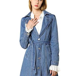 Women's Trench Jean Jackets Notched Lapel Long Sleeve Denim Jacket