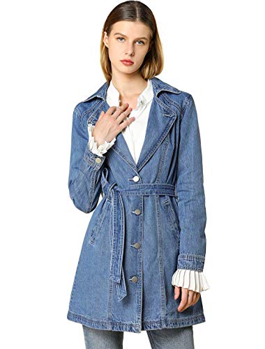 Women's Trench Jean Jackets Notched Lapel Long Sleeve Denim Jacket