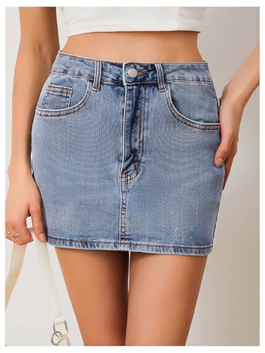 Women's Denim Skirt High Waist Bow Pocket Bodycon Y2K Mini Jean Skirts