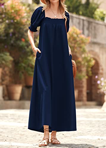 41RlqnCtJL.jpg Women 2025 Summer Maxi Dress Casual Loose Puff Sleeve Square Neck Maternity Flowy Long Beach Dresses with Pockets