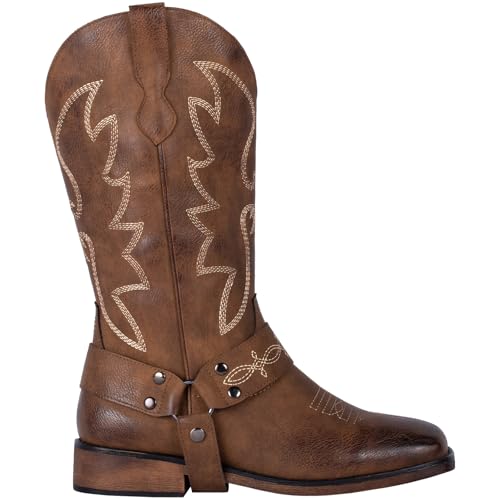 41RqG3p3DuL.jpg Women's Buckle Strap Wide Calf Cowboy Boots Square Toe Western Cowgirl Boots