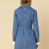 Women's Trench Jean Jackets Notched Lapel Long Sleeve Denim Jacket