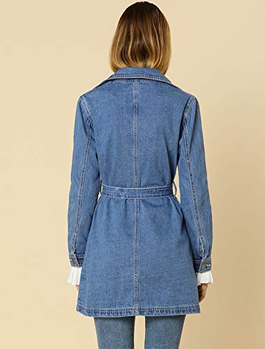 Women's Trench Jean Jackets Notched Lapel Long Sleeve Denim Jacket
