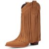 Fringe Cowboy Boots for Women – Mid Calf Cowgirl Boots with Star Studded, Pointed Toe and Chunky Heel, Perfect for Country Music