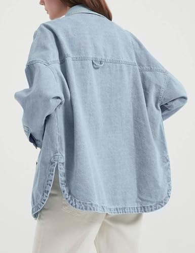 41SgTLbvQL.jpg Womens Denim Shirt Long Sleeve Oversized Boyfriend Jean Jacket Shacket Trendy Button Down Shirt