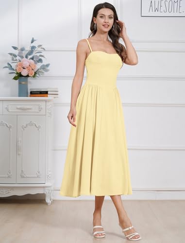 Women’s Corset Dress Sexy Thigh Spaghetti Strap Bustier Cocktail Dress Low Cut Boho Formal Dresses with Pockets