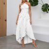 Chiffon Tiered Dresses for Women Formal Halter Sleeveless Flowy Maxi Dress Summer Sexy Irregular Hem Solid Sundresses