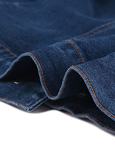 Women's Denim Jacket Collarless Round Neck Button Down Long Sleeve Jean Jackets