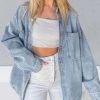 41UlHcQH4GL.jpg Womens Denim Shirt Long Sleeve Oversized Boyfriend Jean Jacket Shacket Trendy Button Down Shirt