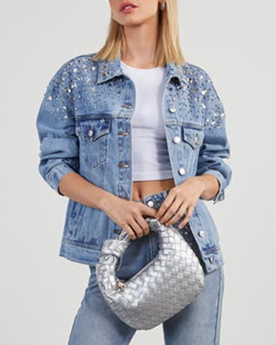 Jean Jacket Women Trendy 2025 Embellished Button Down Vintage Western Trucker Jacket Spring Coat Outfits