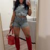 Women's Denim 2 Piece Outfits Button Down Crop Jacket and Shorts Set Summer Sexy Jeans Tracksuits