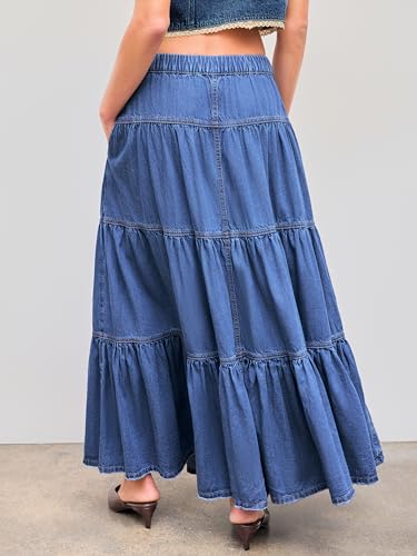 41YUbSL8GhL.jpg Women’s Long Jean Denim Tiered Button Down High Waisted Maxi Skirts