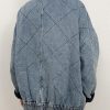 Women's Oversized Long Sleeve Denim Jacket Casual Loose Fit Zip Up Jean Quilted Jackets Coat with Pockets