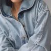Women's Button Up Sweatshirt Denim Hoodie Oversized Pullover Jacket Jean Tops Casual Boyfriend Jackets