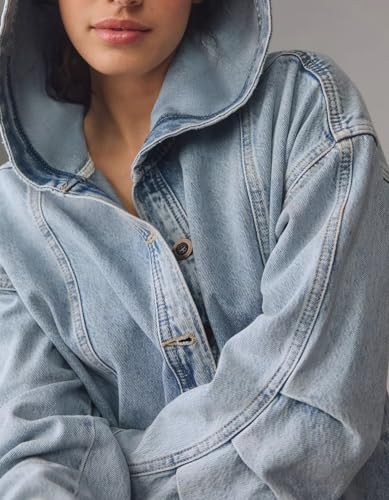 Women's Button Up Sweatshirt Denim Hoodie Oversized Pullover Jacket Jean Tops Casual Boyfriend Jackets