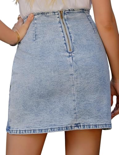 Women's Tulip Hem Shirred Washed Casual Bodycon Short Jean Denim Skirt