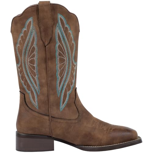 Women's Cowboy Boots Square Toe Wide Calf Cowgirl Boots Western Work Boots Embroidered