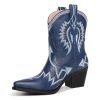 Western Boots for Women Metallic Embroidered Pointed Toe Cowgirl Boots Chunky Heel Pull-On Short Cowboy Boots Wide Calf Country