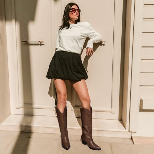 Cowboy Boots for Women Cowgirl Boots Embroidered Knee-High Western Boots Pointy Toe with Chunky Heel