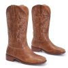 Cowgirl Boots Square Toe Cowboy Boots For Women Ladies Mid Calf Low Heel Flat
