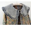Womens Peter pan Collar Embroidered Jean Jackets Long Sleeve Jacquard Versatile Denim Jackets