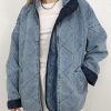 Women's Oversized Long Sleeve Denim Jacket Casual Loose Fit Zip Up Jean Quilted Jackets Coat with Pockets