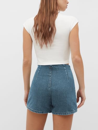 Womens Denim Skorts High Waisted Casual Summer Asymmetrical Hem Stretchy Criss Cross Jean Skirt Shorts