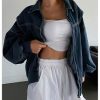 41eQj0mdL.jpg Women's Zip Up Denim Jacket Long Sleeve Oversized Jean Jacket Outerwear