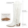 Cowgirl Fringe Boots For Women White Tassels Cowboy Boots Knee High Pointed Toe Western Boots