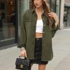 Womens Oversized Button Down Frayed Hem Denim Shacket Casual Long Sleeve Jean Jackets 2025 Spring Outfits