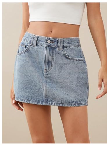 Women's Casual Jean Skirt Mid Waist Zipper Up Mini Denim Skirts