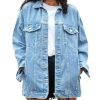 Women's Oversized Mid Long Denim Jacket Jean Biker Coat