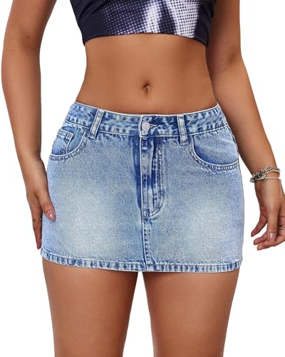 Women's Low Rise Stretchy Denim Skirts Sexy Comfy Mini Jean Skirt for Summer Casual Streetwear