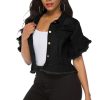 Women's Denim Jacket Button Down Distressed Ruffle Sleeve Crop Jean Jackets Coat
