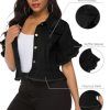Women's Denim Jacket Button Down Distressed Ruffle Sleeve Crop Jean Jackets Coat