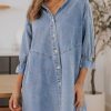 41gdZk-6QzL.jpg Womens Smocked 3 4 Sleeve Button Down Denim Jeans Dresses