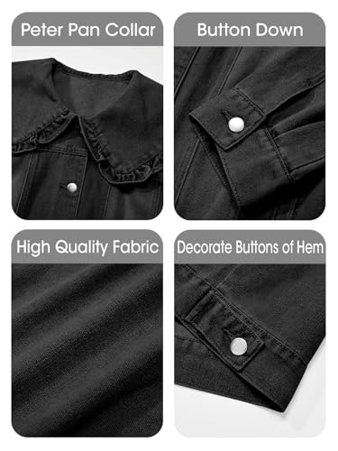 Takaneo Womens Denim Jacket Peter Pan Collar Cute Cropped Long Sleeve Shirts Jean Coat with Pockets