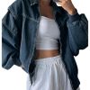41iiSOZEWbL.jpg Women's Zip Up Denim Jacket Long Sleeve Oversized Jean Jacket Outerwear