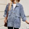 Women's Oversized Denim Jacket Casual Long Sleeve Vintage Jean Jacket Top Coat with Detachable Hood