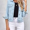 Women's Basic Long Sleeves Button Down Fitted Denim Jean Jackets