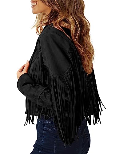 Women's Fringe Faux Suede Leather Jackets Fall Fashion 2025 Tassel Motorcycle Cropped Coats