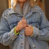 Jean Jacket Women Trendy 2025 Embellished Button Down Vintage Western Trucker Jacket Spring Coat Outfits