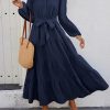 Women's Long Sleeve Dress 2025 Button Down Belted A-Line Flowy Fall Outfits Ruffle Maxi Holiday Party Dresses