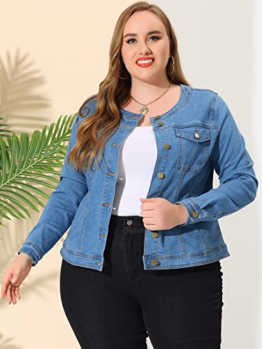 Denim Jacket for Women Plus Size Collarless Long Sleeve Button Down Jean Jacket 2025 Western Outfit