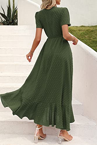 Women's Summer Maxi Dress Casual Wrap Floral Boho Short Sleeve V Neck Split Ruffle Beach Long Dresses