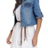 Women's Short Sleeve Stretch Denim Jacket Retro Casual Button Down Cropped Trucker Jean Jackets